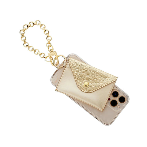 Image of O-ring Mini Envelope Wallet Gold Crocodile