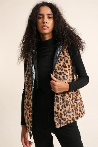 Image of SALE Sleeveless Hooded Reversible Leopard Fur Jacket