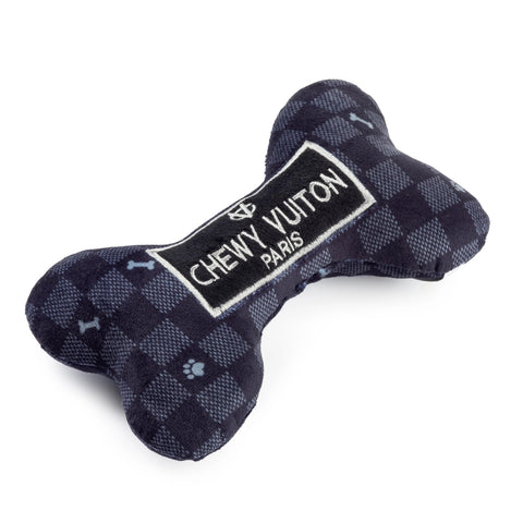 Image of Black Checker Chewy Vuiton Bone Squeaker Dog Toy
