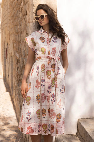 Image of Belted Shirt Dress- Taormina Cream