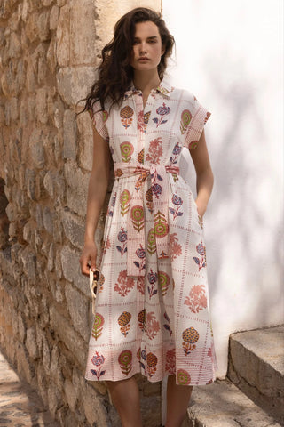 Image of Belted Shirt Dress- Taormina Cream
