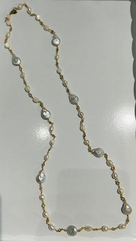 Image of White Pearl & Stone Gold Necklace