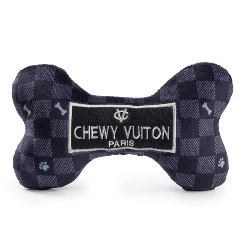 Image of Black Checker Chewy Vuiton Bone Squeaker Dog Toy