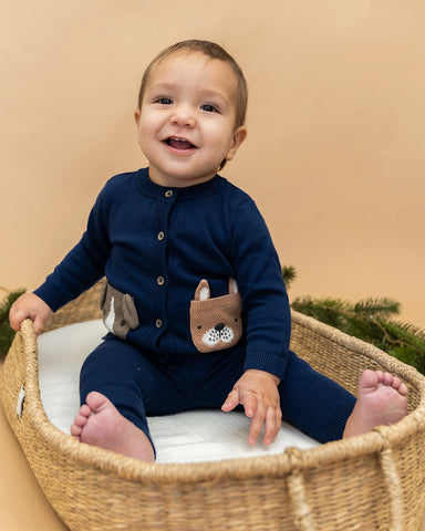 Image of Dog Pocket Embroidered Sweater Knit Baby Cardigan
