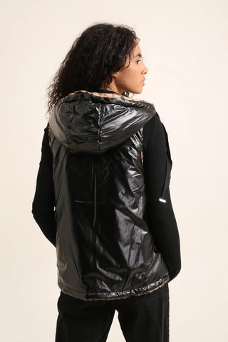 Image of SALE Sleeveless Hooded Reversible Leopard Fur Jacket