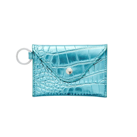Image of O-ring Mini Envelope Wallet Blue Crocodile