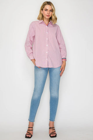 Image of Jasmine Pinstripe Shirt- Red