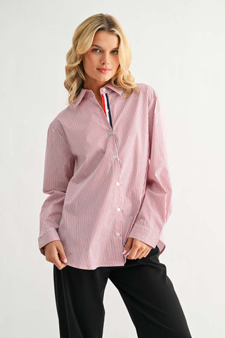 Image of Jasmine Pinstripe Shirt- Red