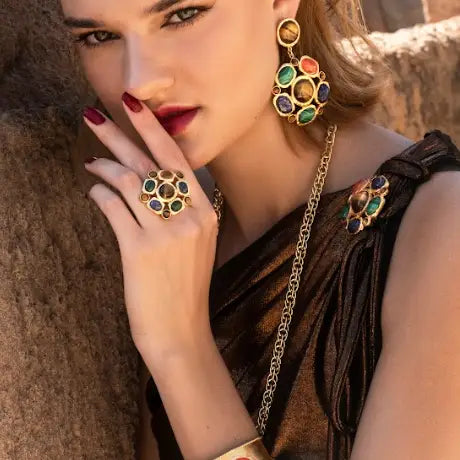 Image of Gold Multi Stone Adjustable Ring