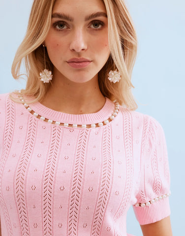 Image of Beaded Knit Sweater- Pink
