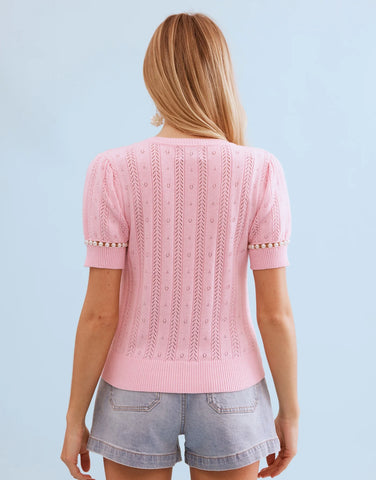 Image of Beaded Knit Sweater- Pink