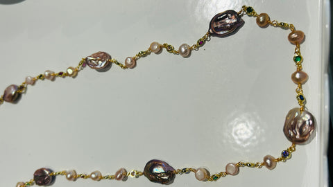 Image of Pink Pearl & Multi-Stone Gold Necklace