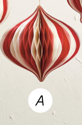 Image of Paper Folding Honeycomb Ornament w/ Gold Glitter Edge, Cream Color & Red SALE