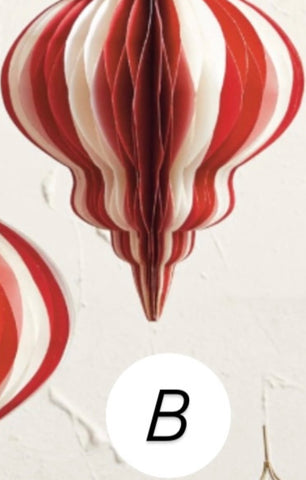 Image of Paper Folding Honeycomb Ornament w/ Gold Glitter Edge, Cream Color & Red SALE