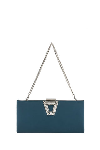 Image of SALE Satin Rhinestone Long Clutch Teal
