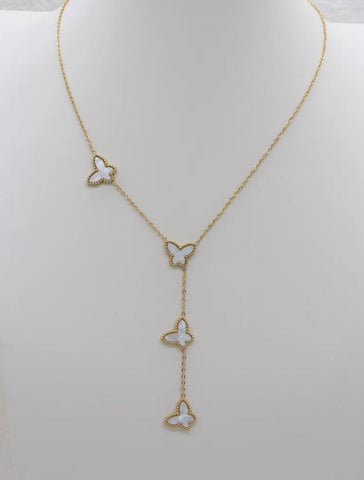 Image of Gold Butterfly Necklace- White