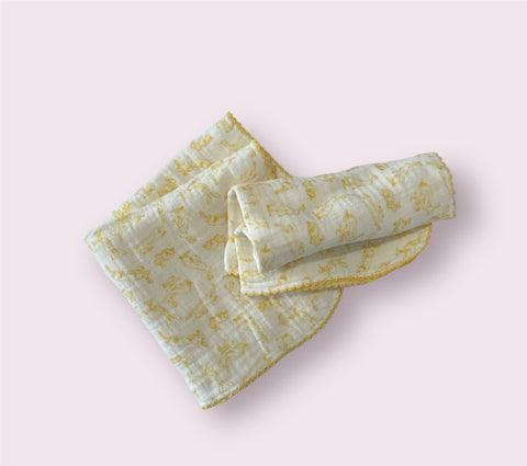 Image of Cotton Burp Cloth w/ Rabbits & Stitched Trim, 4 Colors