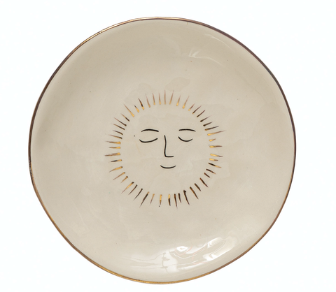 Image of Stoneware Plate with Sun and Gold Electroplating