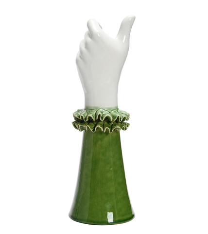 Image of Stoneware Hand Shaped Vase w/ Ruffled Shirt Sleeve