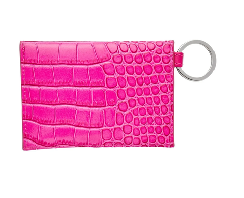 Image of O-ring Mini Envelope Wallet Pink Crocodile