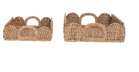 Image of Decorative Braided Bankuan Tray w/ Handles & Scalloped Edge