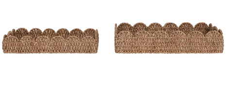 Image of Decorative Braided Bankuan Tray w/ Handles & Scalloped Edge