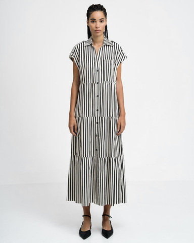 Image of Striped shirt dress with belt