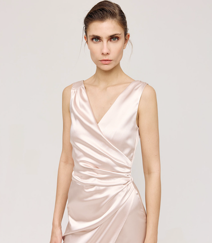 Image of Wrap satin dress with gatherings