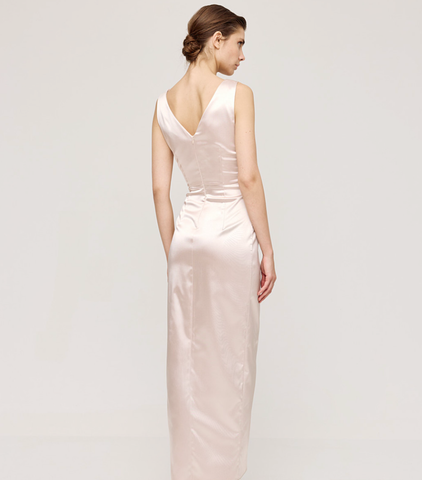 Image of Wrap satin dress with gatherings