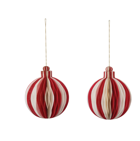 Image of Paper Folding Honeycomb Ornament w/ Gold Glitter Edge, Cream Color & Red SALE