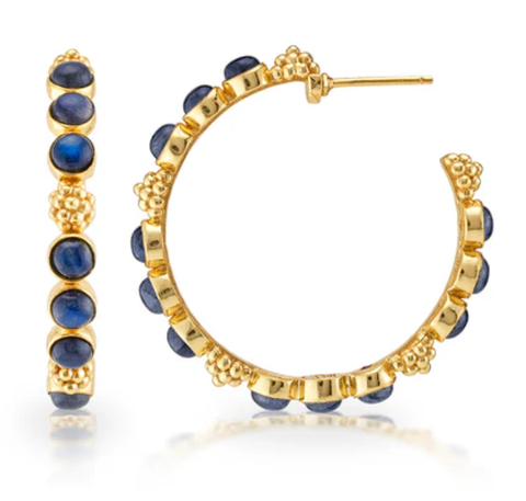 Image of Berry Gem Medium Hoop Earrings - Blue Labradorite