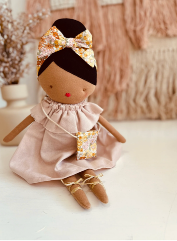 Image of Textile doll with decorative hair bow and dress ALIMROSE