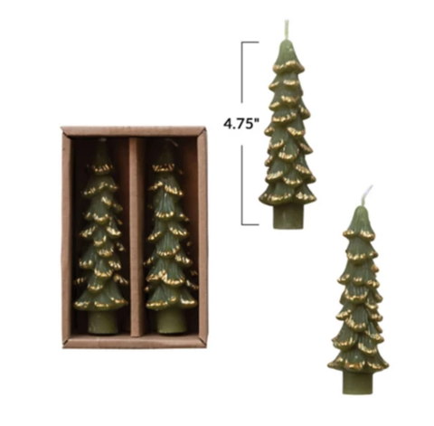 Image of 4-3/4"H Unscented Tree Shaped Taper Candles Evergreen Color, Set of 2