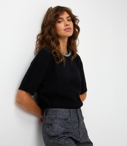 Image of Rhinestone Collar Sweater- Black