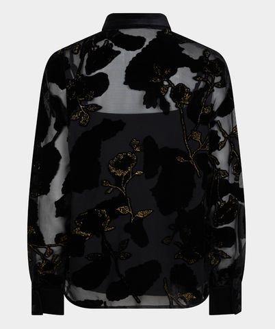 Image of Black and Gold Floral Mesh Blouse