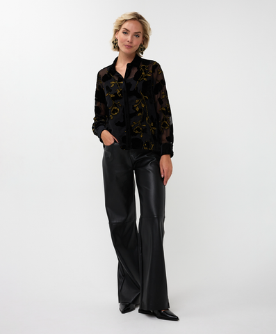Image of Black and Gold Floral Mesh Blouse