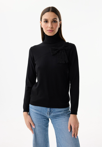 Image of Black Turtleneck Bow Sweater