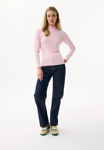 Image of High Neck Floral Sweater- Pink