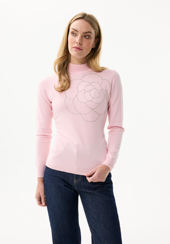 Image of High Neck Floral Sweater- Pink