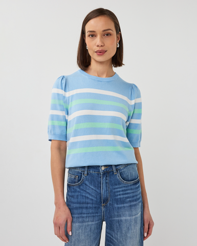 Image of Basic Knit Sweater- Blue Stripe
