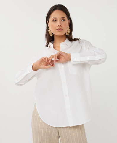 Image of Long Poplin Blouse- White