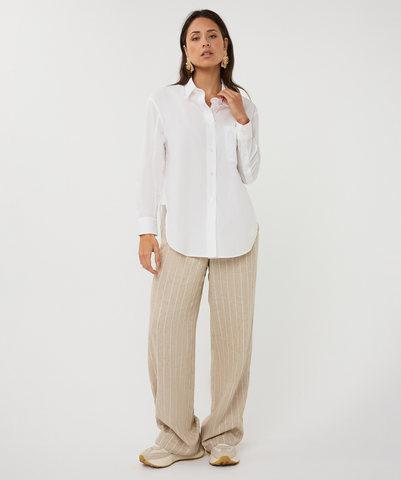 Image of Long Poplin Blouse- White