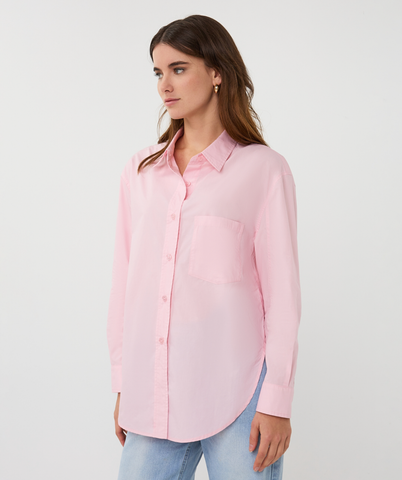 Image of Long Poplin Blouse- Pink