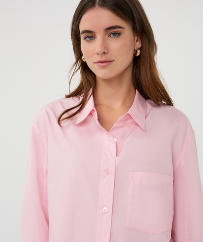 Image of Long Poplin Blouse- Pink