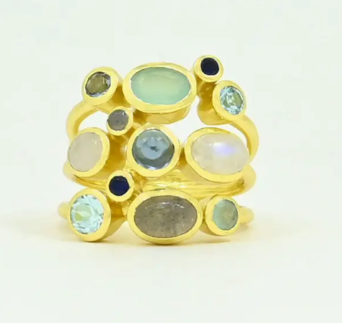 Image of Seren Ring Gold - Labradorite, Moonstone, Topaz