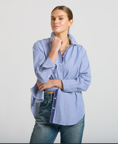 Image of The Elodie Trim Girlfriend Relaxed Shirt - Blue Stripe