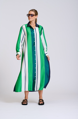 Image of The Luxe Luna Dress - Navy and Green Bold Stripes