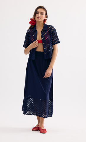 Image of Eyelet Spring Top- Navy