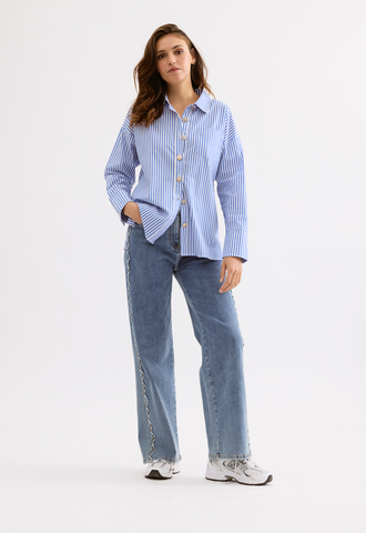 Image of Striped Sun Cotton Shirt- Blue