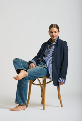 Image of The Bobbie Boyfriend Shirt - Navy Thick Stripe